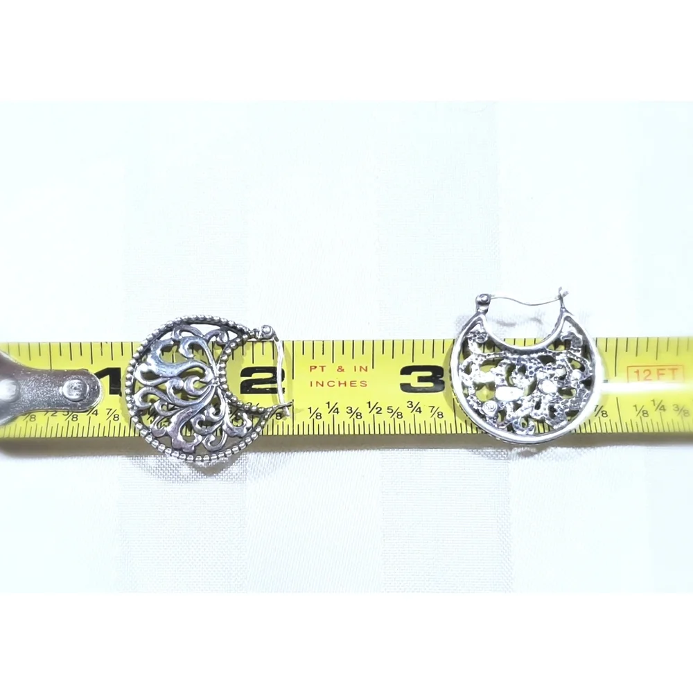 Byzantine Hoop Scroll Half Moon Earrings 925 Sterling Silver Elegant - Picture 14 of 15